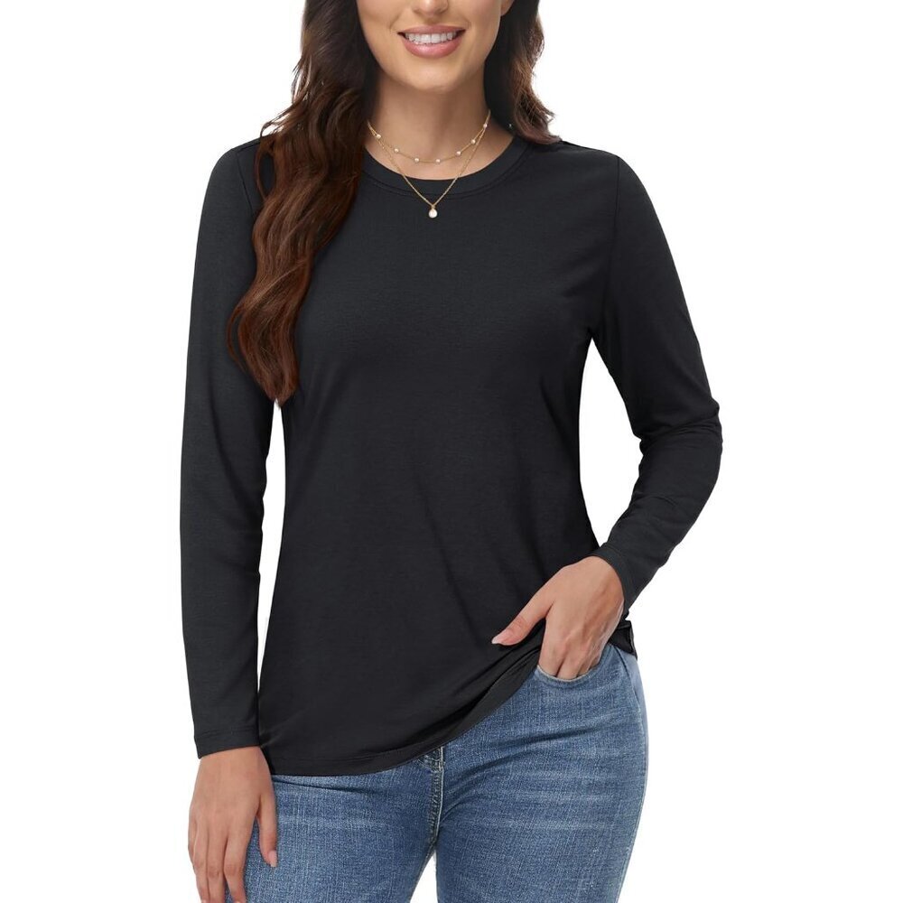 Women's Cotton Long Sleeve Crew Neck T-Shirt Soft Breathable Casual Tops